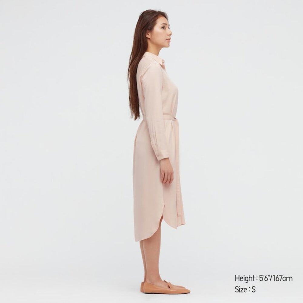 Uniqlo Pink Rayon Long-Sleeve Shirt Dress - Picture 3 of 16